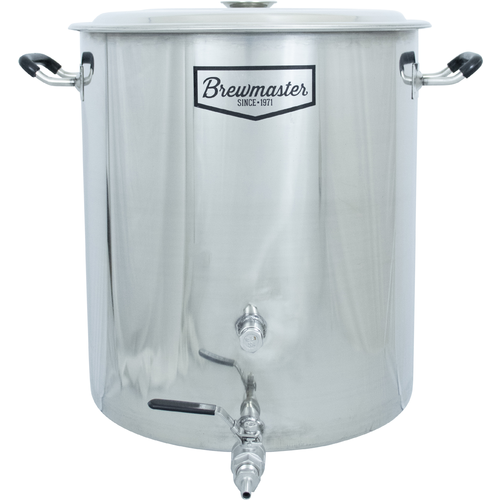 Brewmaster 14 Gallon Brew Kettle | Stainless Steel | Two Welded Couplers | Ball Valve Included | Silicone Handle Grips | Volume Markers