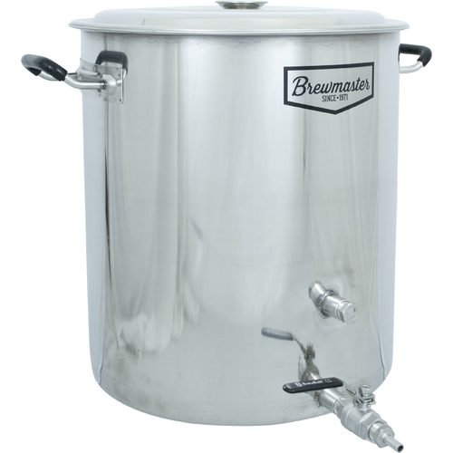 Brewmaster 14 Gallon Brew Kettle | Stainless Steel | Two Welded Couplers | Ball Valve Included | Silicone Handle Grips | Volume Markers